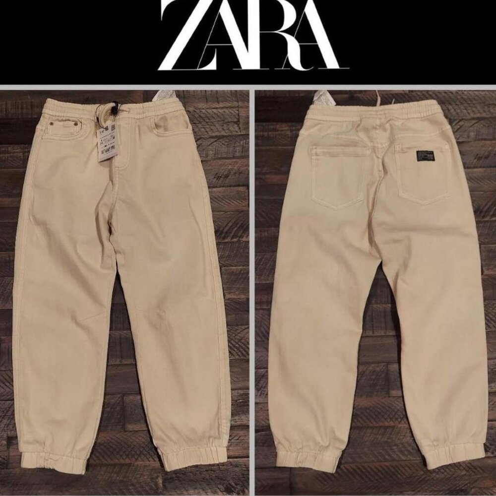 NWT Zara cream denim joggers boys youth size 7/8